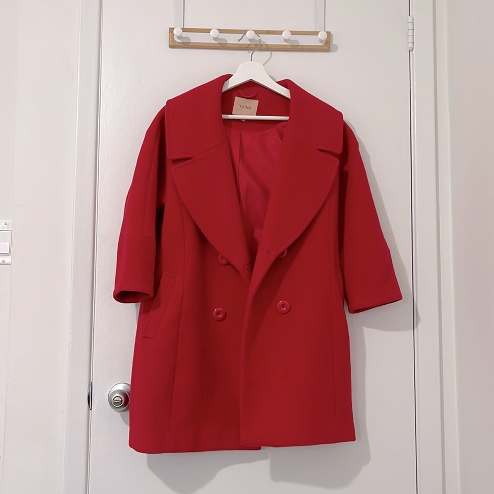 Red Double-Breasted oversized Pea Coat